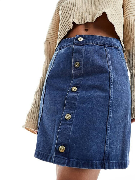 Barbour International mini denim skirt in mid wash