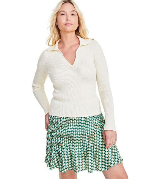 Women's Johnny Collar Ribbed Pullover, Created for Macy's