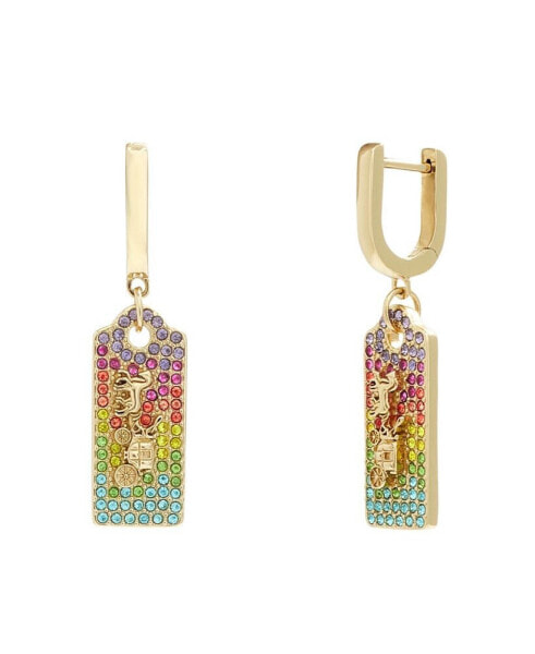 Faux Stone Signature Pave Tag Huggie Earrings