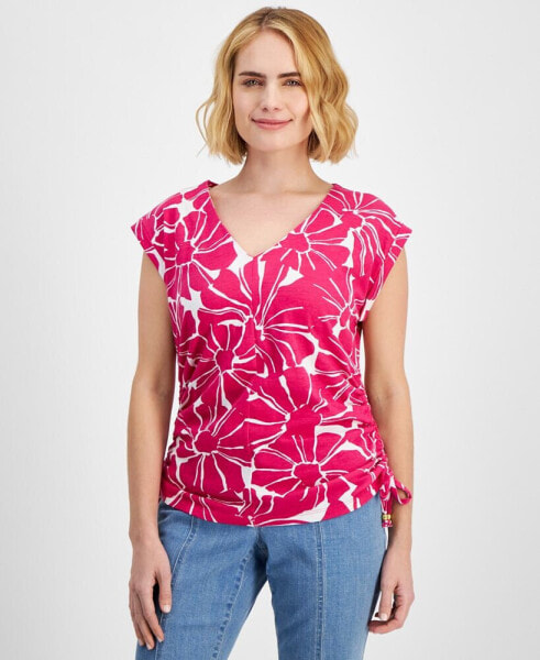 Petite Floral-Print Tie-Hem Top, Created for Macy's