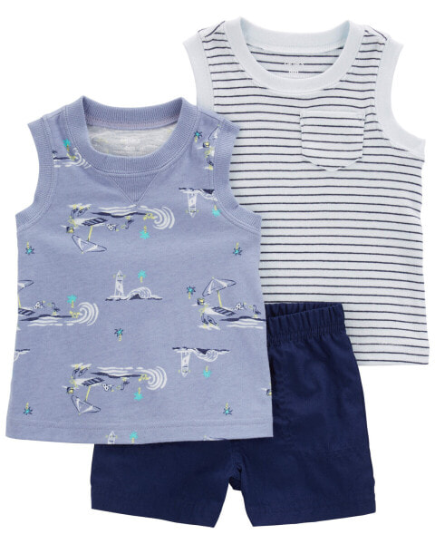 Baby 3-Piece Ocean Print Little Short Set 9M