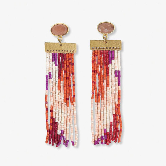 INK + ALLOY Lilah Semi-Precious Stone Post With Organic Shapes Beaded Fringe Earrings Blush