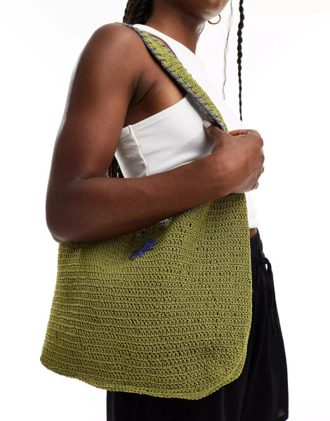 Pull&Bear crochet shoulder bag in olive green