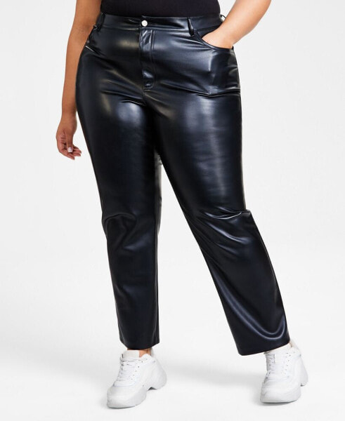 Plus Size Faux-Leather Straight-Leg Pants, Created for Macy's