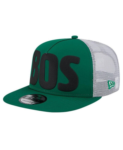 Men's Kelly Green Boston Celtics Puff Print Team Code A-Frame 9FIFTY Trucker Snapback Hat