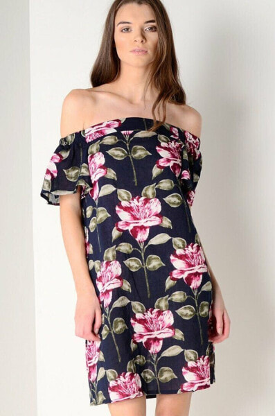 AX Paris Floral Off The Shoulder Shift Dress Navy Multi US 10 UK 14