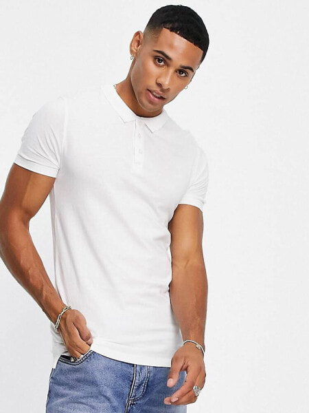 New Look muscle fit polo shirt in white