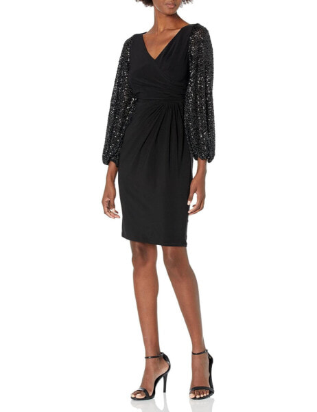 Adrianna Papell 295592 Women's Draped Jersey Cocktail Dress, Black, 4