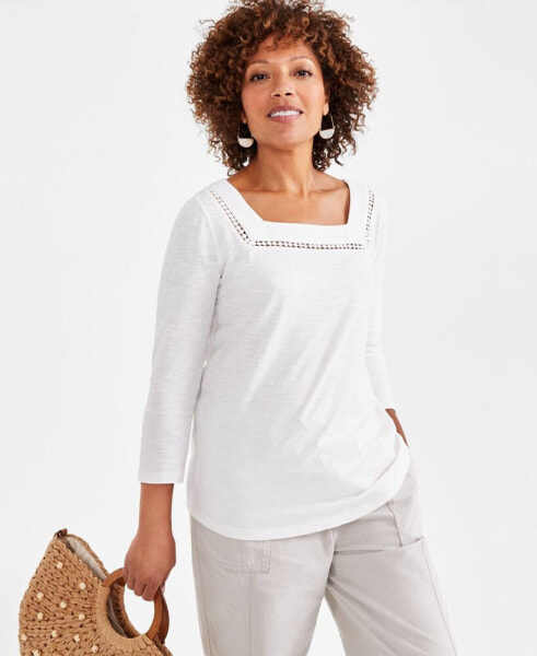 Women's Cotton Square-Neck Knit Top, Created for Macy's