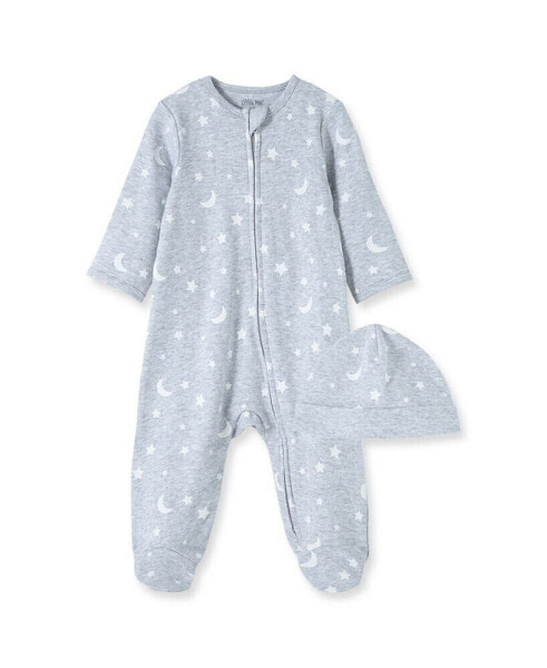 Пижама Little Me Boys Moons and Stars Footed Coverall with Hat.