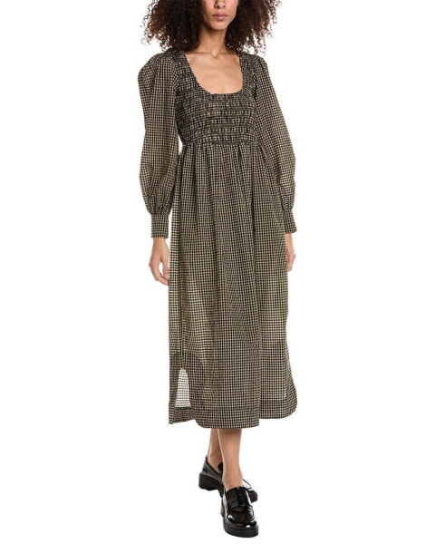 Ganni Seersucker Maxi Dress Women's Brown 40