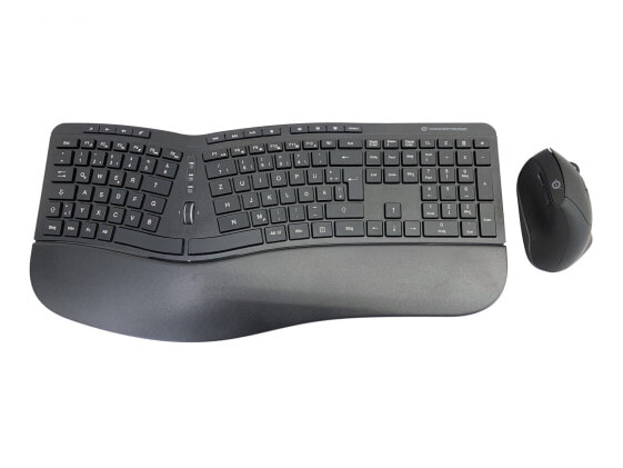 Conceptronic ORAZIO ERGO Wireless Ergonomic Keyboard & Mouse Kit - German layout - Full-size (100%) - RF Wireless - QWERTZ - Black - Mouse included