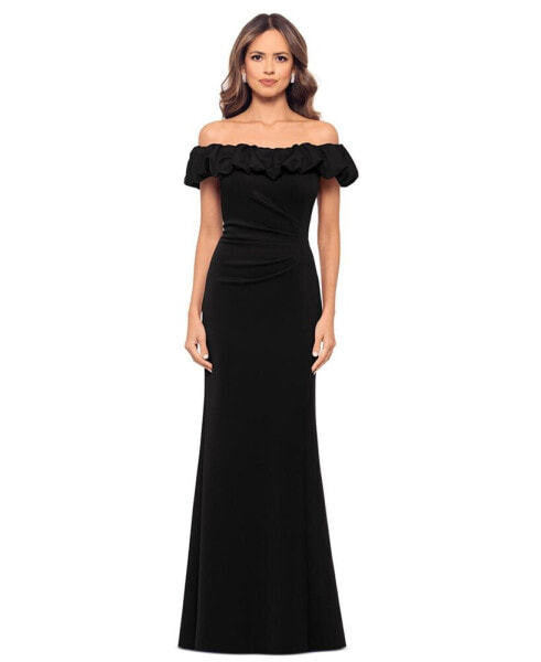 Women's Ruffled Off-The-Shoulder Pleated Gown