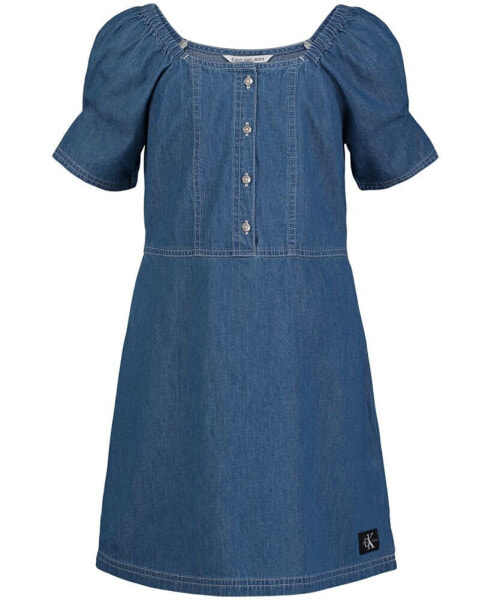 Big Girls Square Neck Denim Dress