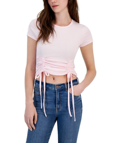 Juniors' Ribbed Side-Ruched Top