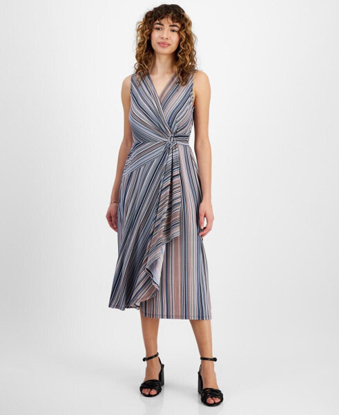 Petite Striped A-Line Midi Dress