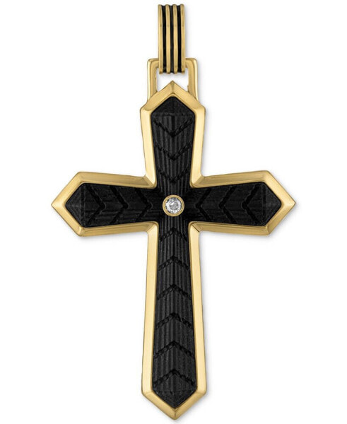 Esquire Men's Jewelry cubic Zirconia Carbon Fiber Cross Pendant in 14k Gold-Plated Sterling Silver, Created for Macy's
