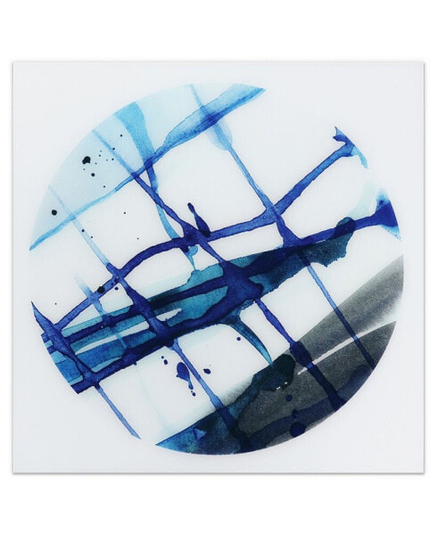 Blue Stripes 2 Frameless Free Floating Tempered Glass Panel Graphic Abstract Wall Art, 38" x 38" x 0.2"