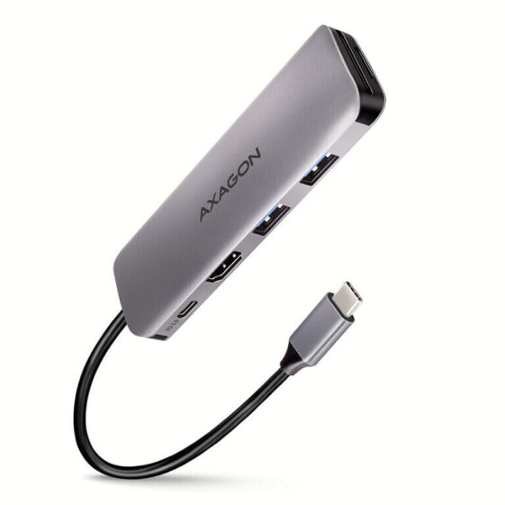 AXAGON HMC-5 USB-C-Hub, 2x USB-A, HDMI, 2x USB-C 3.2 Gen 1, 1x SD, 1x microSD, silber