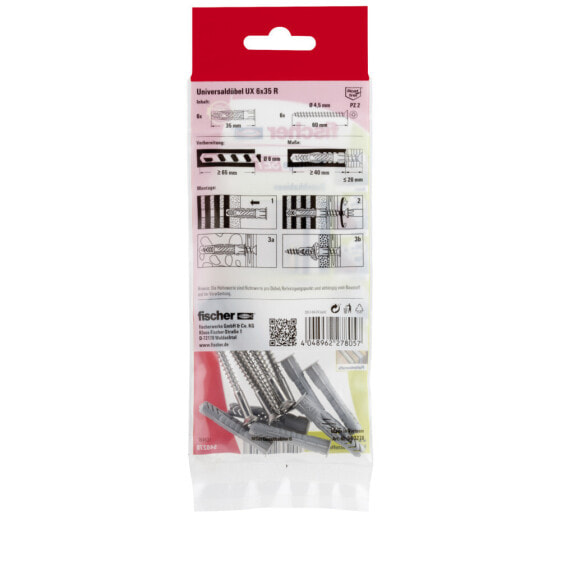 fischer MontageSet B, Screw & wall plug kit, Concrete, Grey, 6 pc(s), Polybag