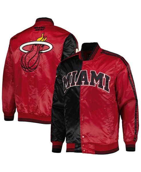 Men's Black, Red Miami Heat Fast Break Satin Full-Snap Jacket