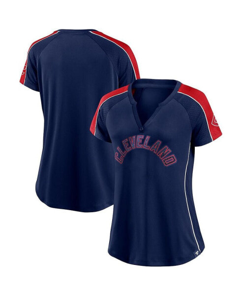 Women's Navy, Red Cleveland Indians True Classic League Diva Pinstripe Raglan V-Neck T-shirt