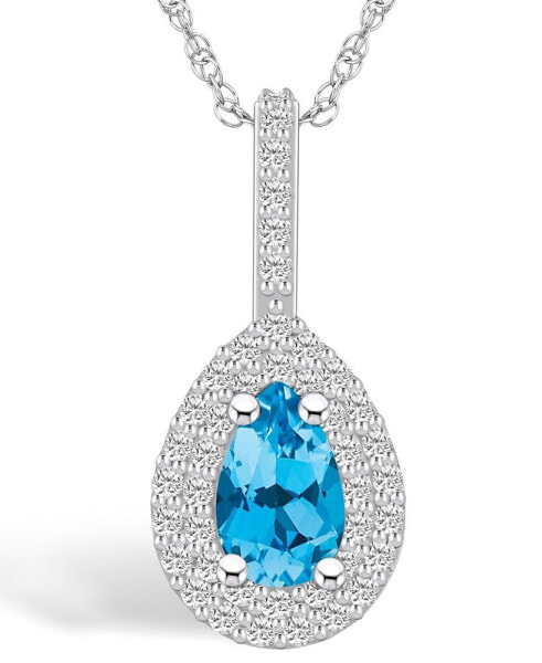 Blue Topaz (1 Ct. T.W.) and Diamond (3/8 Ct. T.W.) Halo Pendant Necklace in 14K White Gold