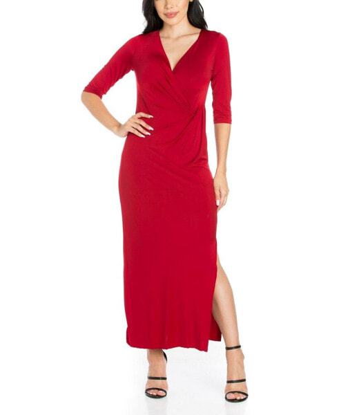 Women's Fitted V-Neck Side Slit Maxi Dress