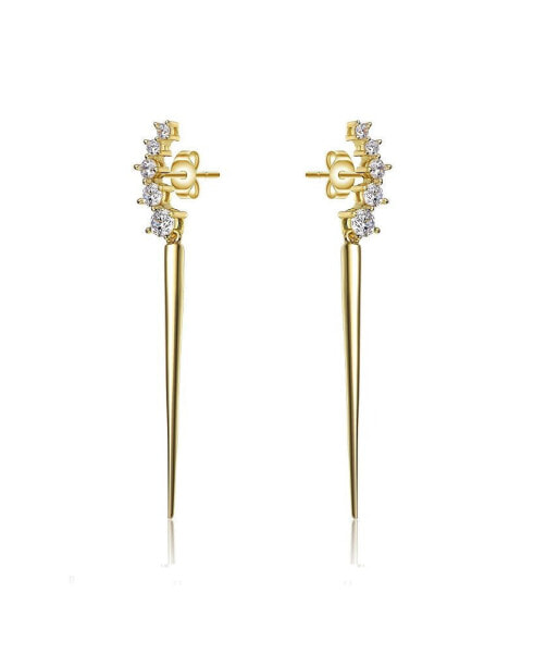 Elegant Waterfall Spike Dangle Earrings in 14k Yellow Gold Plating with Emerald & Cubic Zirconia