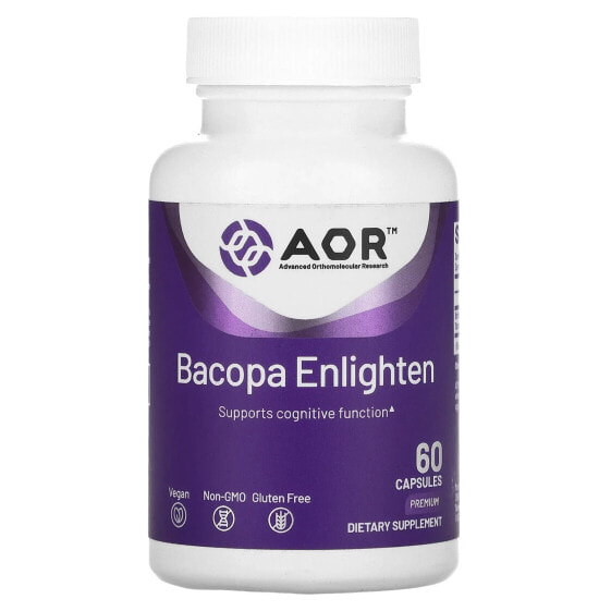Травяной препарат для ума AOR Bacopa Enlighten, 60 капсул