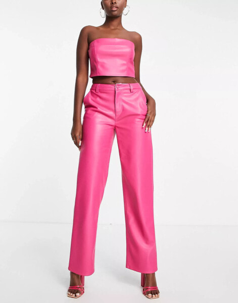 ASOS DESIGN – Hose aus Kunstleder in Rosa mit geradem Schnitt, Kombiteil