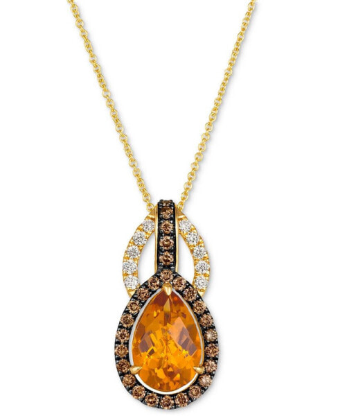 Cinnamon Citrine (2-3/4 ct. t.w.) & Diamond (5/8 ct. t.w.) Double Teardrop Pendant Necklace in 14k Gold, 18" + 2" extender