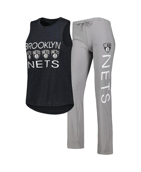 Women's Gray, Black Brooklyn Nets Team Tank Top and Pants Sleep Set