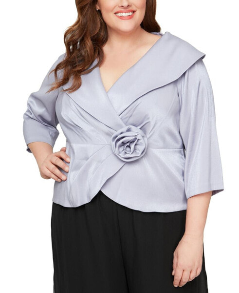 Блузка с розочкой на воротнике Alex Evenings Plus Size Portrait Collar
