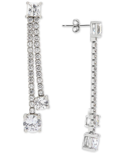 Cubic Zirconia Double Drop Earrings in Sterling Silver