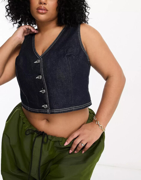 ASOS DESIGN Curve – Jeansweste in Blau, Kombiteil