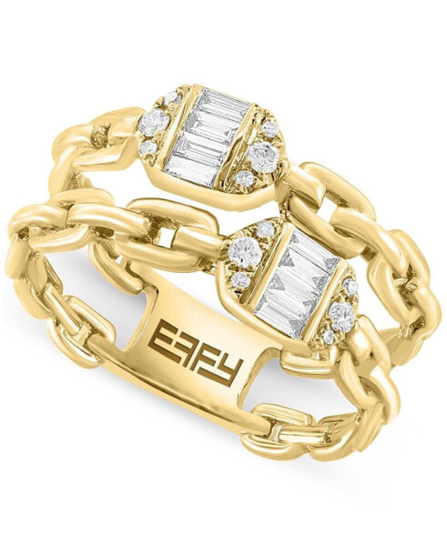 EFFY® Diamond Baguette & Round Chain Link Double Ring (1/4 ct. t.w.) in 14k Gold