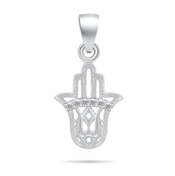 Silver pendant with clear zircons Hand of Fatima PT134W