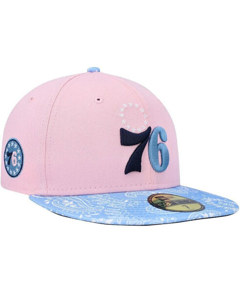 Men's Pink, Light Blue Philadelphia 76ers Paisley Visor 59FIFTY Fitted Hat