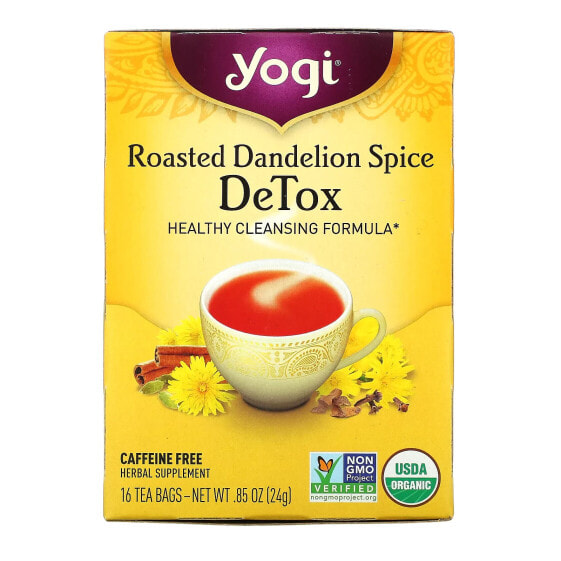 Чай травяной без кофеинов Yogi Tea Detox с печеным специями одноразовый 16 пакетиков, 24 г