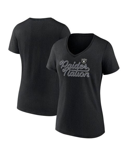 Women's Black Las Vegas Raiders Hometown Defensive Stand V-Neck T-Shirt