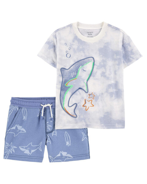 Baby 2-Piece Shark Tee & Pull-On French Terry Shorts Set 18M