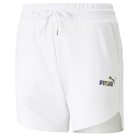 Puma Ess+ Love Is Love 5" HighWaist Shorts Tr Womens White Casual Athletic Botto