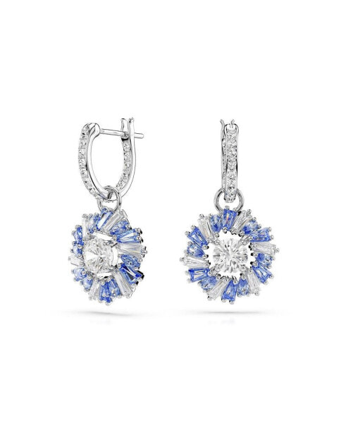 Flower, Blue, Rhodium Plated Idyllia Drop Earrings