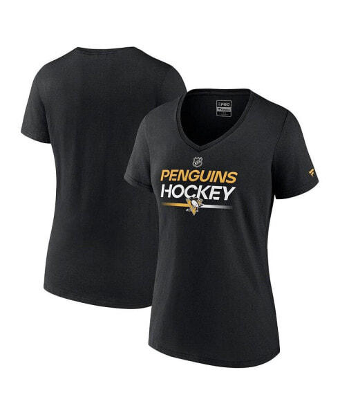 Women's Black Pittsburgh Penguins Authentic Pro V-Neck T-shirt