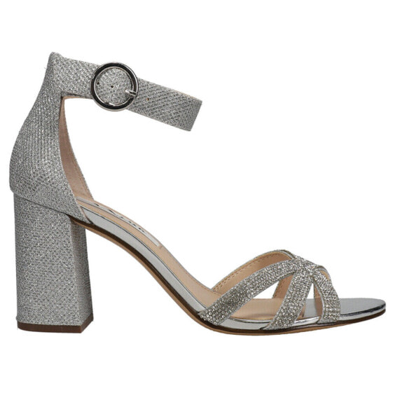 Nina Haiden Rhinestone Peep Toe Block Heels Womens Silver Dress Sandals HAIDEN-