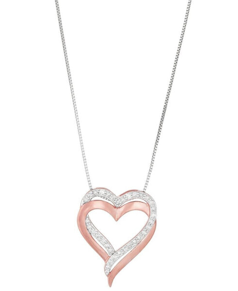 Macy's diamond Double Heart 18" Pendant Necklace (1/4 ct. t.w.) in Sterling Silver & 14k Rose Gold-Plate