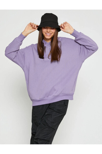 Basic Oversize Sweatshirt Kapüşonlu Içi Polarlı