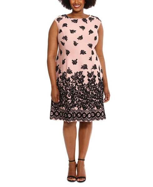 Plus Size Flocked Fit & Flare Dress