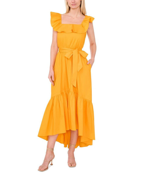 Women's Ruffle Square-Neck High-Low Midi Dress
